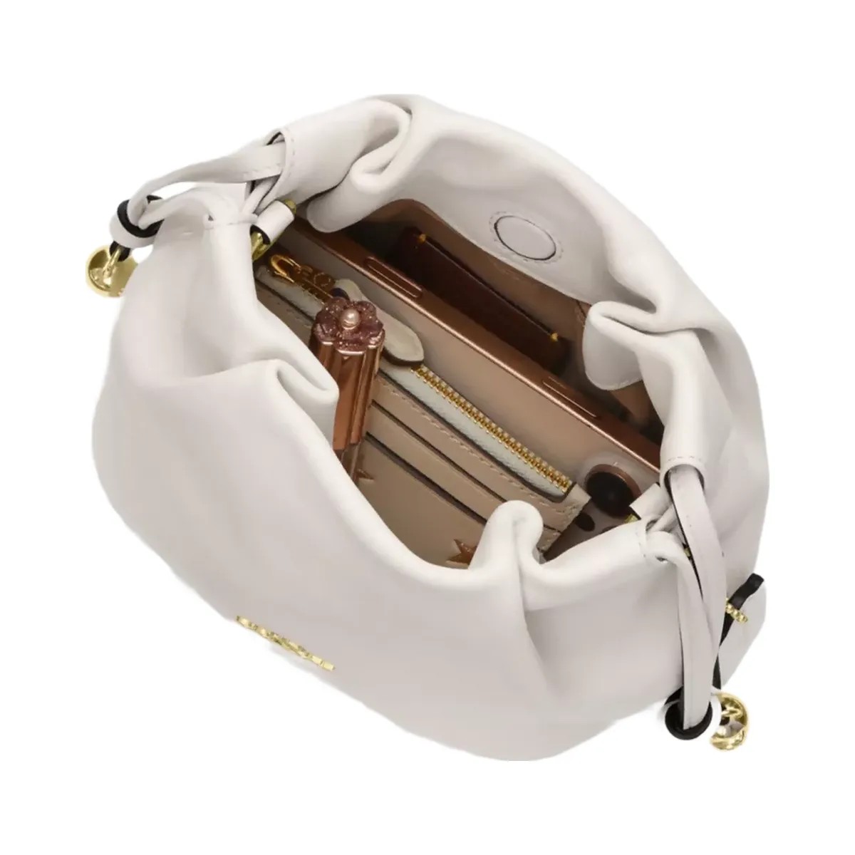 Coach Faye Mini Drawstring Bag in Gold Chalk - HypeFly India View 3