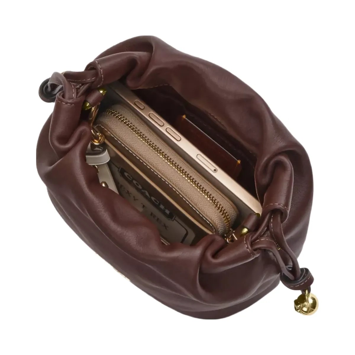 Coach Faye Mini Drawstring Bag in Gold Maple - HypeFly India View 4