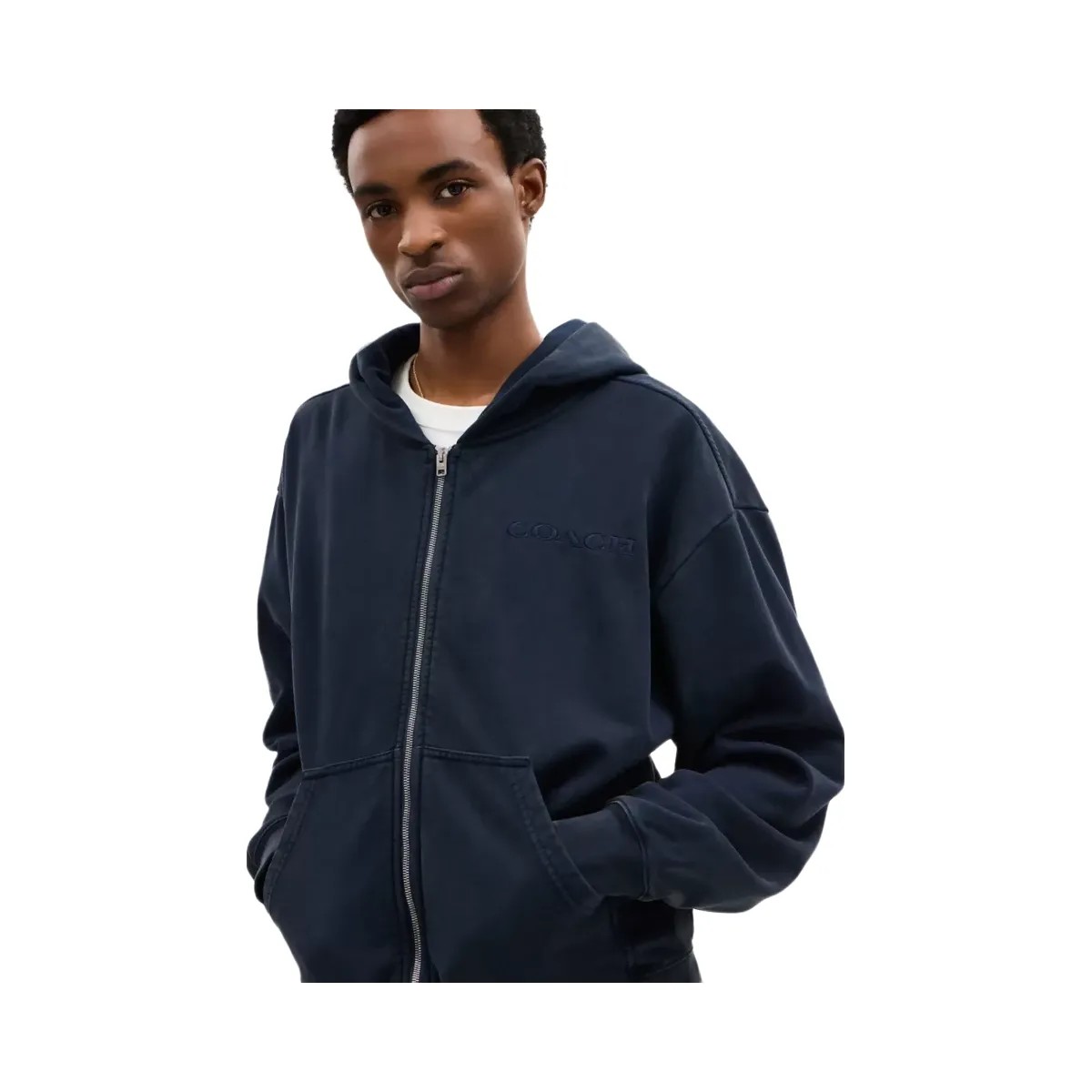 Coach Garment Dyed Zip Hoodie in Navy Blue - HypeFly India View 4