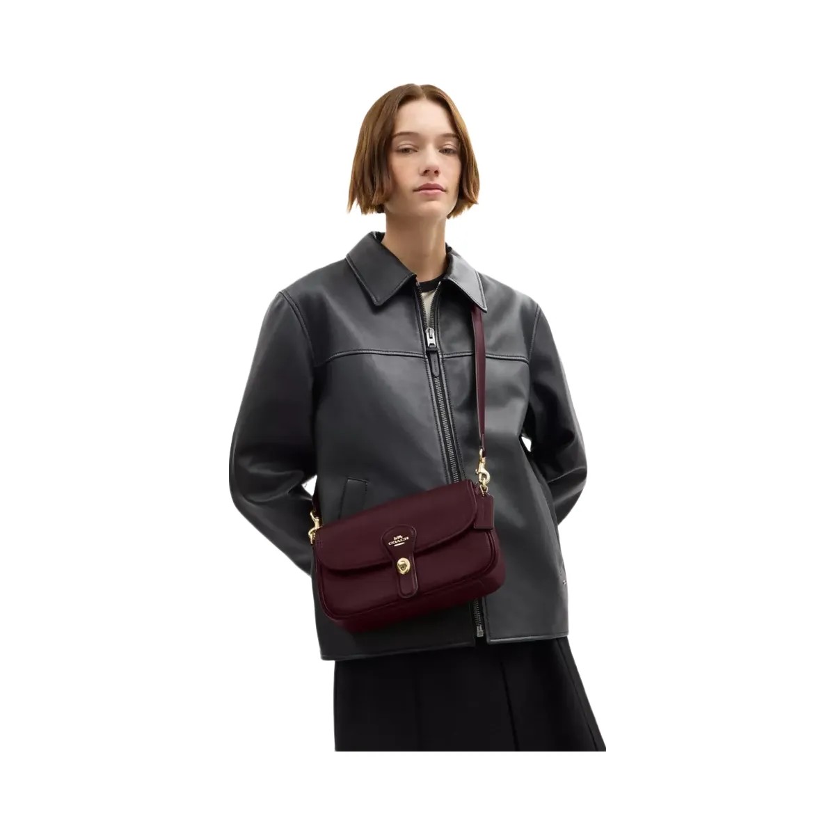 Coach Hadley Shoulder Bag in Gold Dark Wine - HypeFly India View 6
