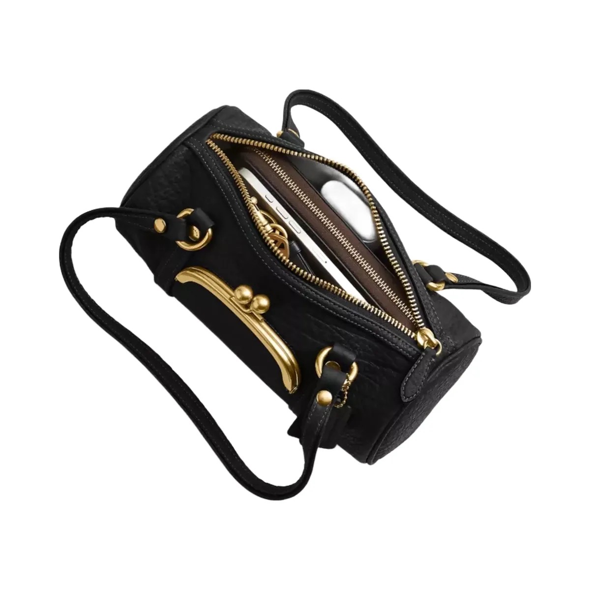 Coach Kisslock Barrel Bag 28 in Brass Black - HypeFly India View 4