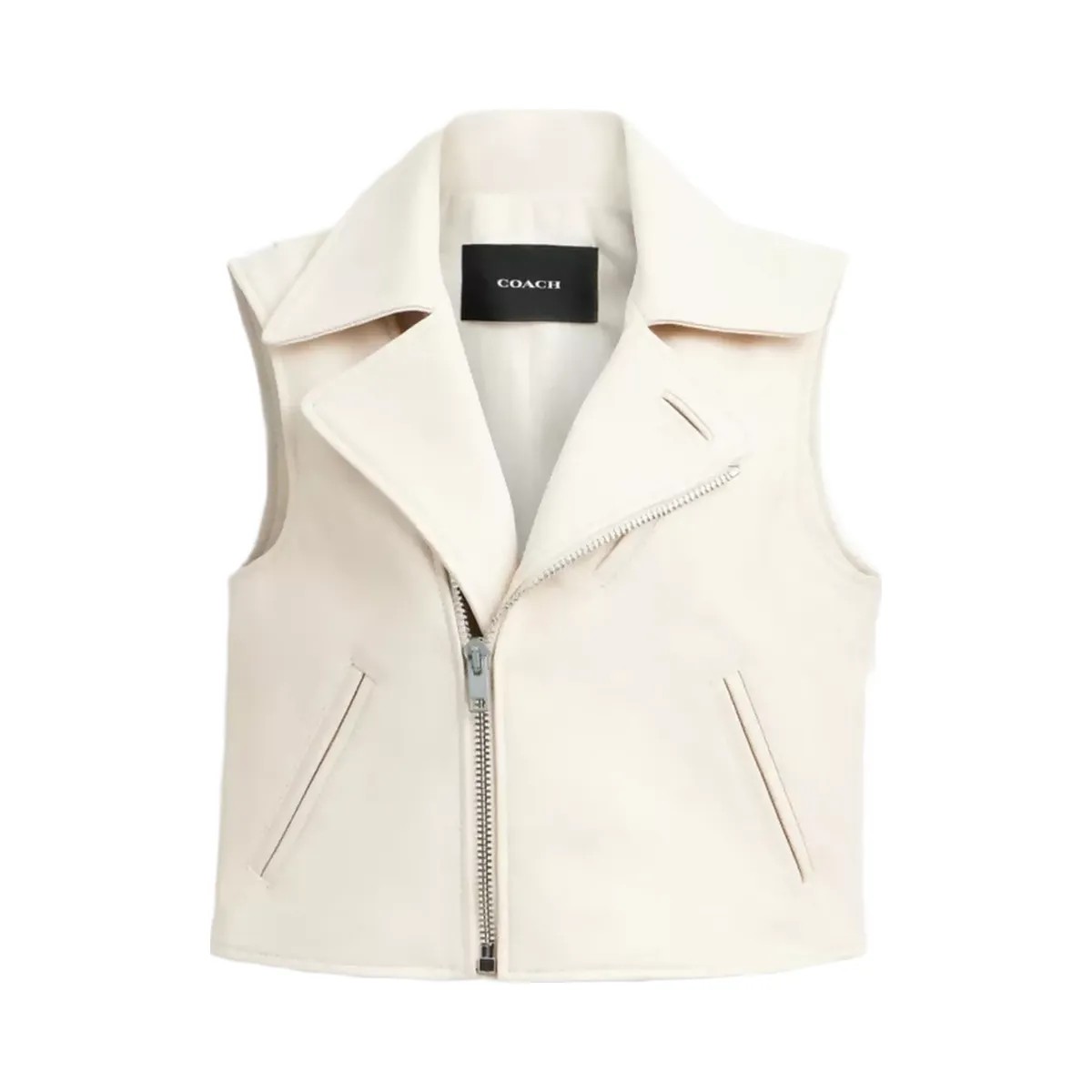 Coach Leather Moto Vest in White - HypeFly India View 1
