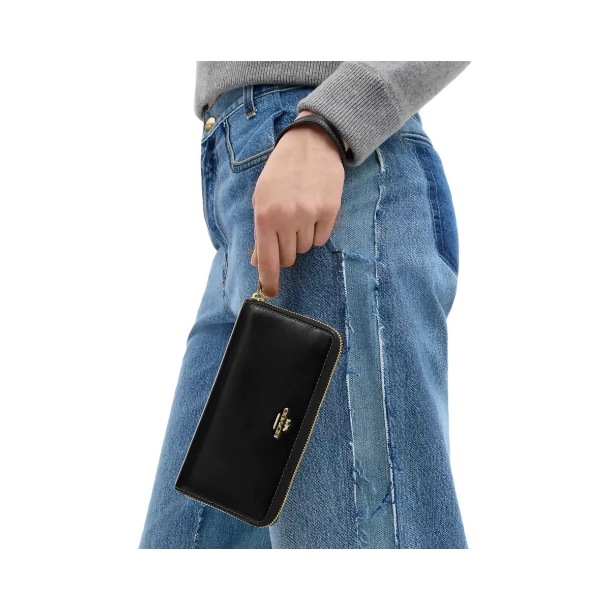 Coach Long Zip Around Wallet in Gold Black - HypeFly India View 3