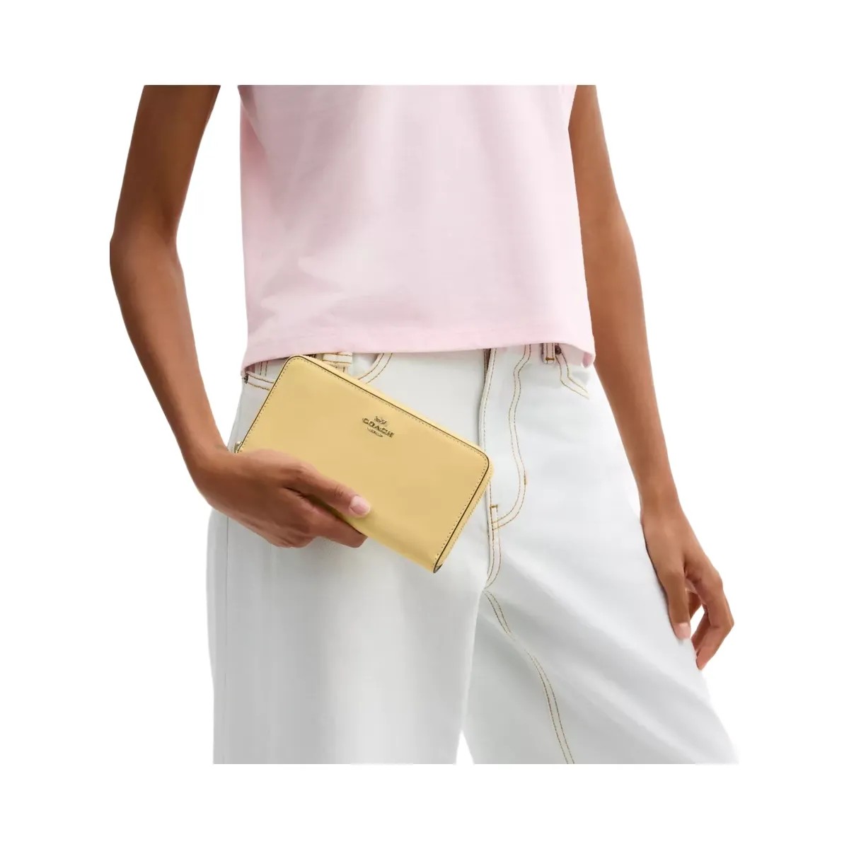 Coach Long Zip Around Wallet in Gold Vanilla - HypeFly India View 5