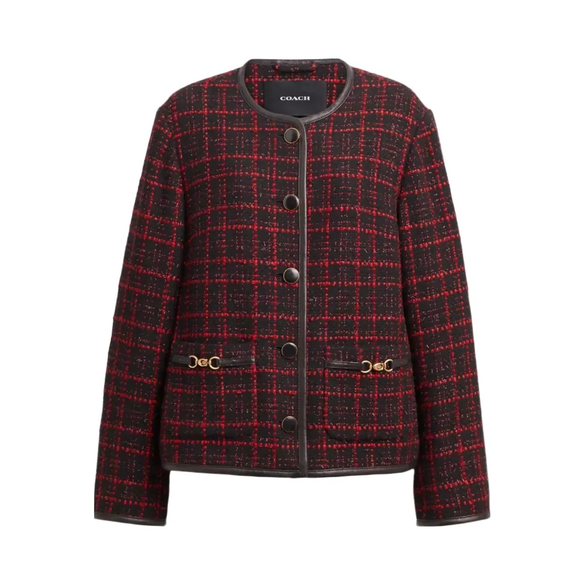 Coach Sculpted C Tweed Jacket in Red Black - HypeFly India View 1