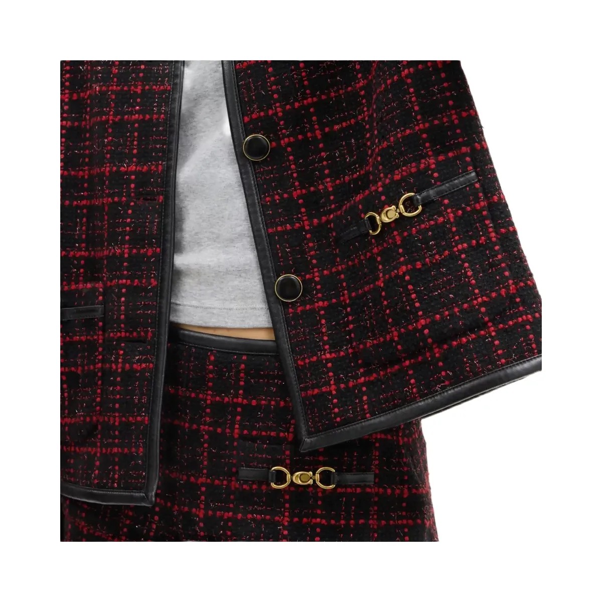 Coach Sculpted C Tweed Jacket in Red Black - HypeFly India View 4
