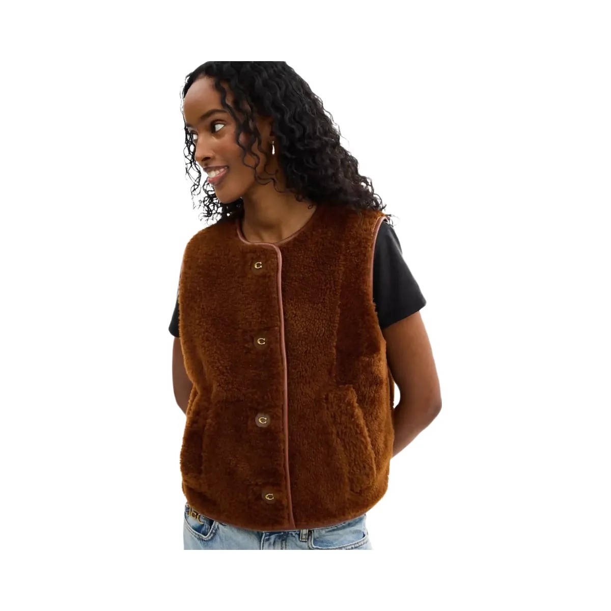 Coach Shearling Vest in Brown - HypeFly India View 4