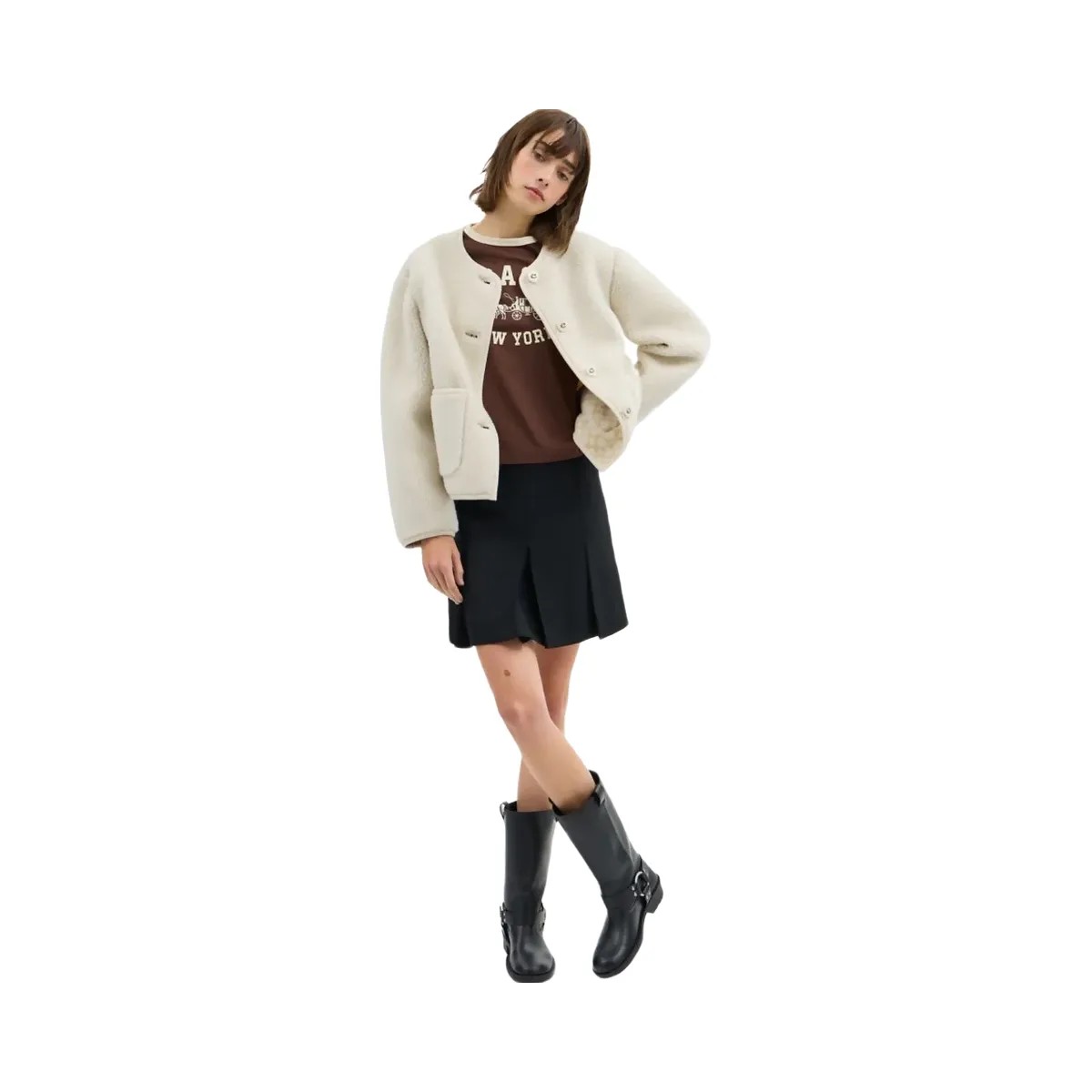 Coach Short Sherpa Cardi Jacket Natural - HypeFly India View 2