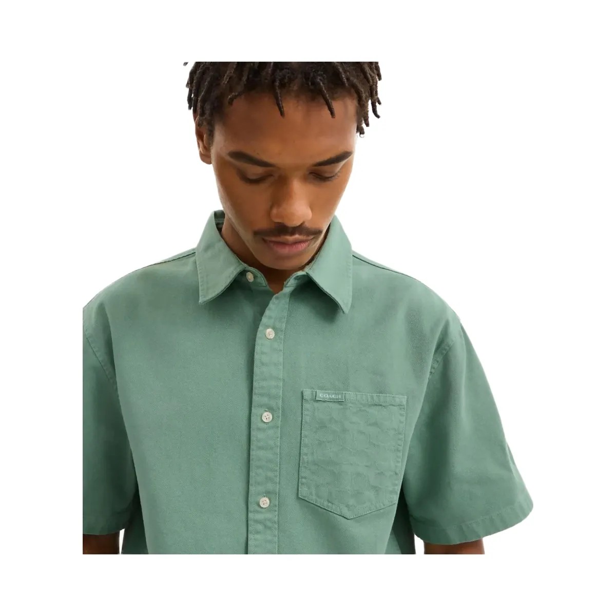Coach Short Sleeve Relaxed Denim Shirt Green - HypeFly India View 4