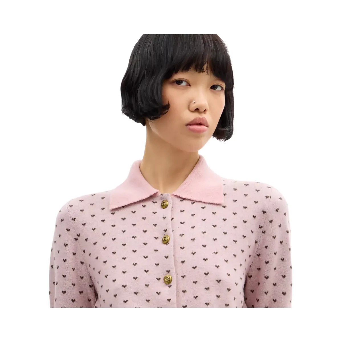 Coach Shrunken Heart Cardigan in Pink - HypeFly India View 4