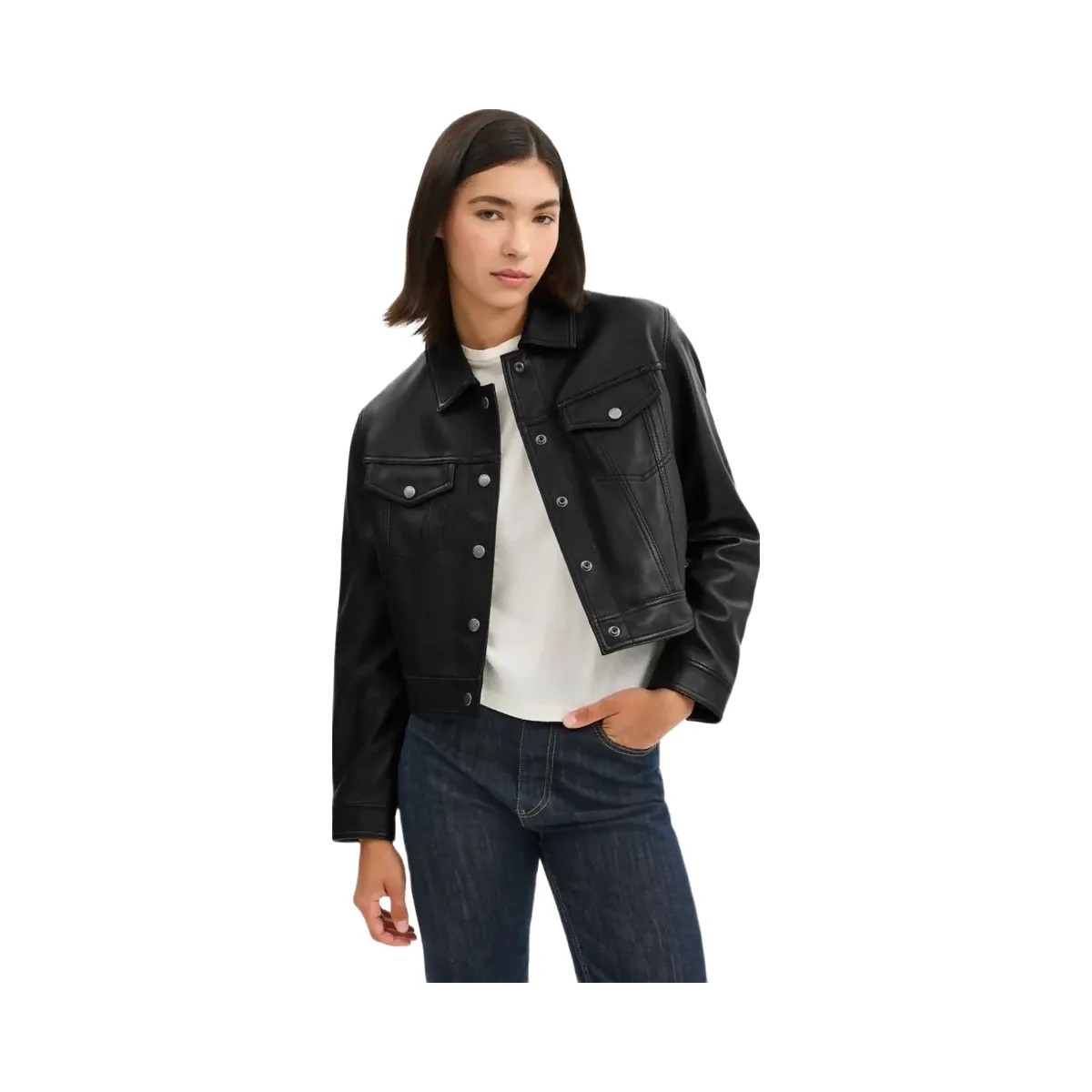 Coach Shrunken Leather Trucker Jacket Black - HypeFly India View 2