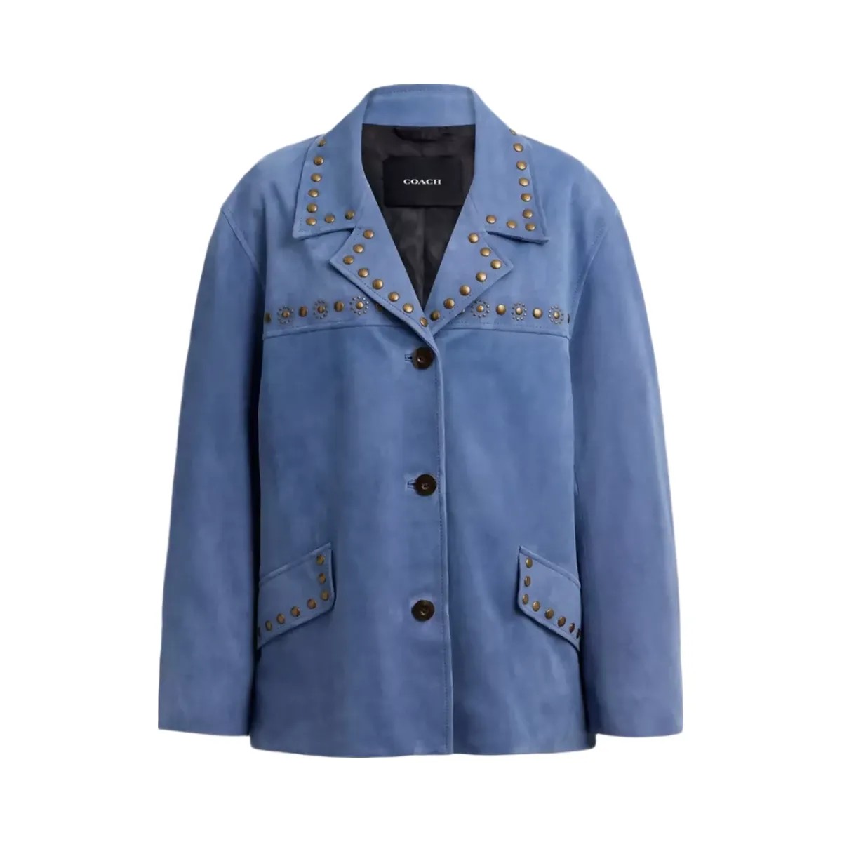Coach Studded Suede Jacket in Blue - HypeFly India View 1