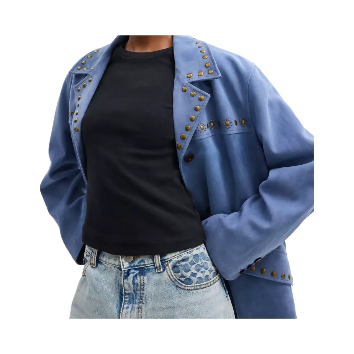 Coach Studded Suede Jacket in Blue - HypeFly India View 5