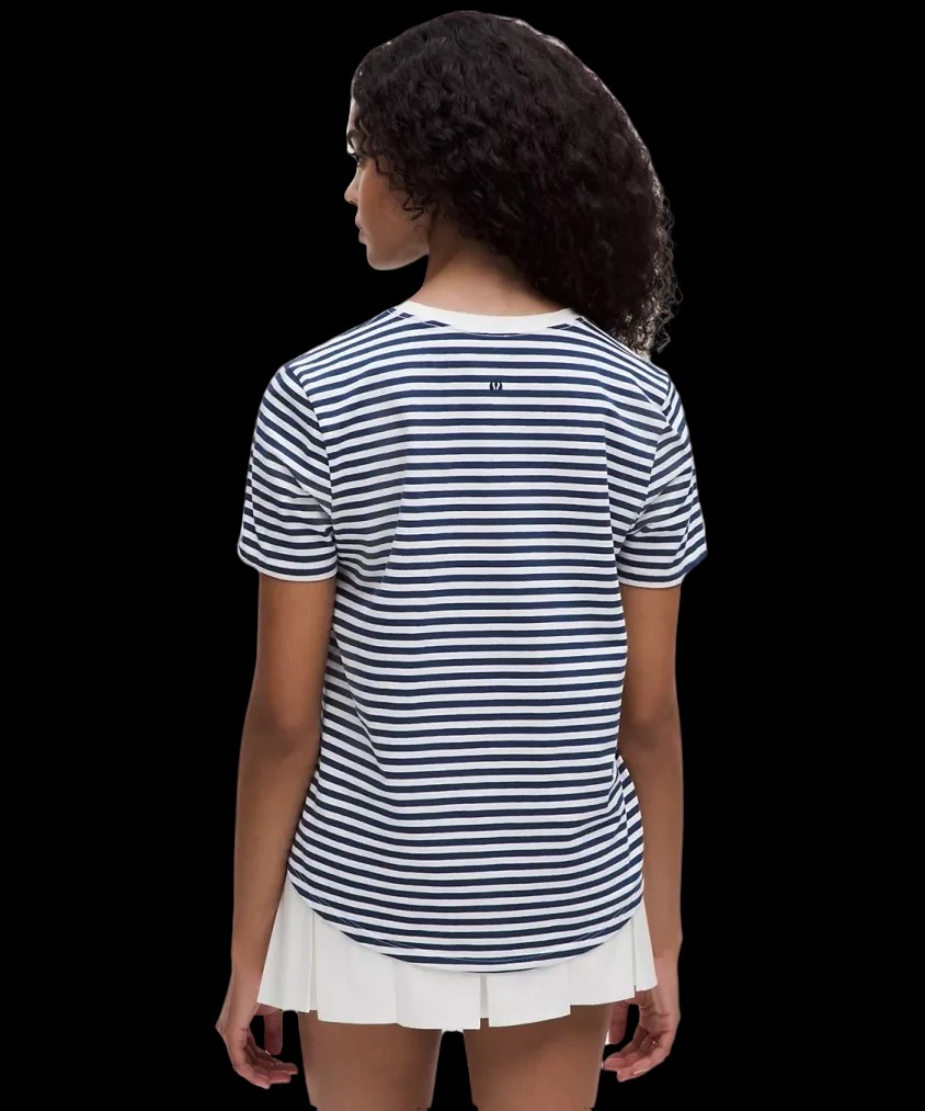 Lululemon Love Curved-Hem Crewneck T-Shirt Narrow Bold Stripe Club Blue White - HypeFly India View 3