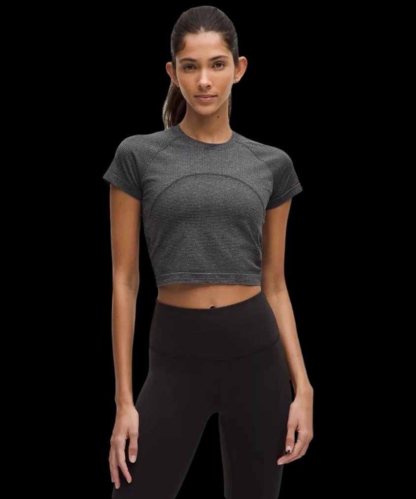 Lululemon Swiftly Tech Cropped Short-Sleeve Shirt 2.0 Spandex Stripe Black/White - HypeFly India View 1