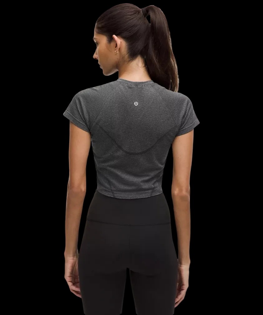 Lululemon Swiftly Tech Cropped Short-Sleeve Shirt 2.0 Spandex Stripe Black/White - HypeFly India View 3