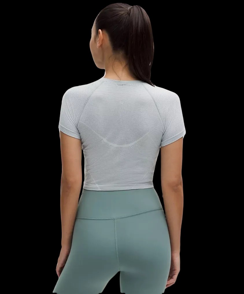 Lululemon Swiftly Tech Cropped Short-Sleeve Shirt 2.0 Spandex Stripe White/Grey Oasis - HypeFly India View 3