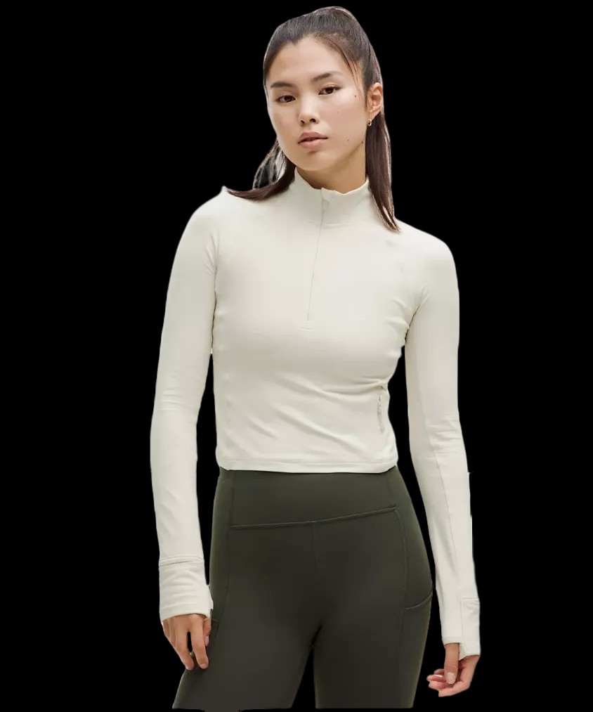 Lululemon It's Rulu Cropped Half Zip Updated Bone - HypeFly India View 1