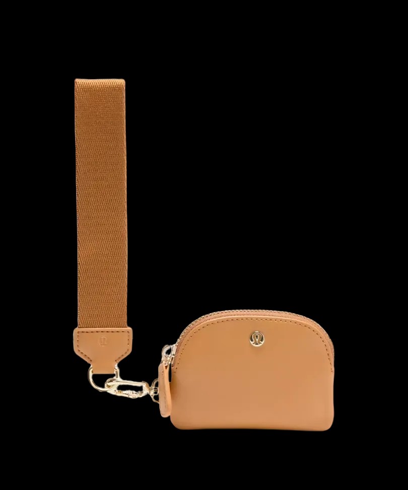 Lululemon Dual Pouch Wristlet Leather Alternative Chestnut Brown/Gold - HypeFly India View 2