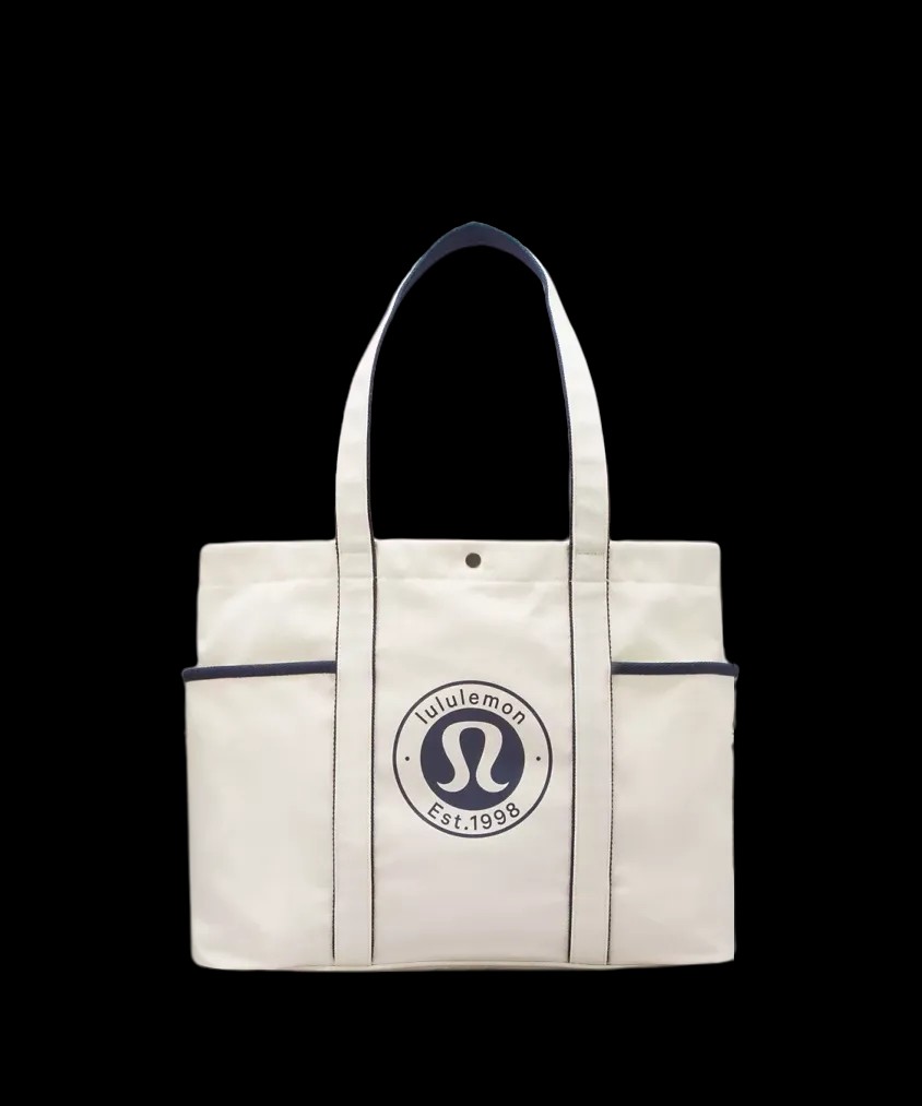 Lululemon Daily Multi-Pocket Canvas Tote Bag 20L Logo Natural/True Navy - HypeFly India View 1