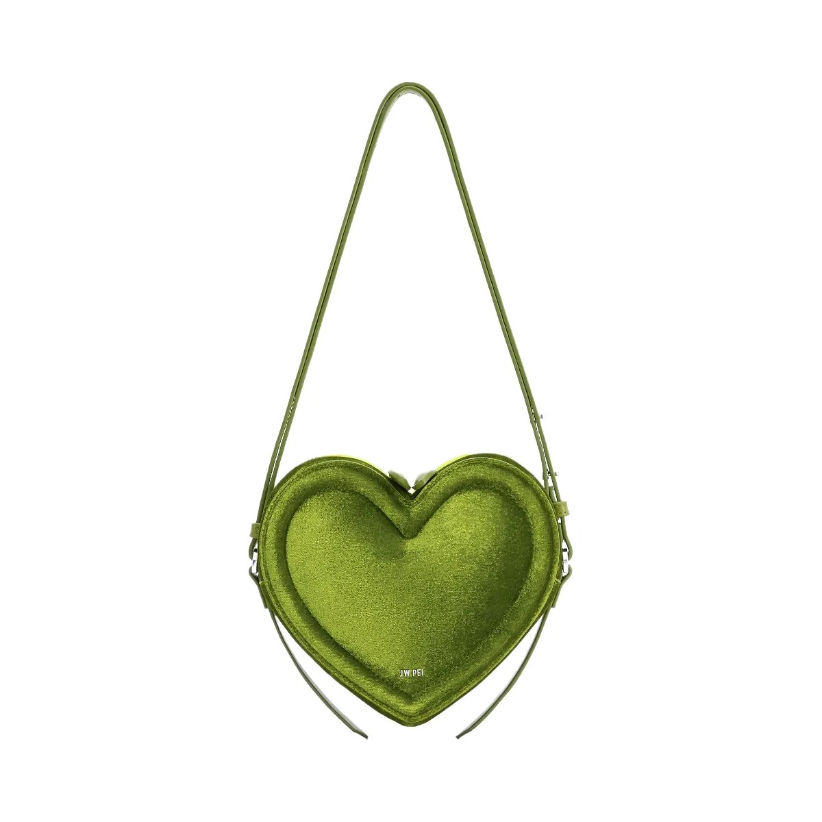 JW PEI Arlene Velvet Heart Shaped Bag Green - HypeFly India View 1