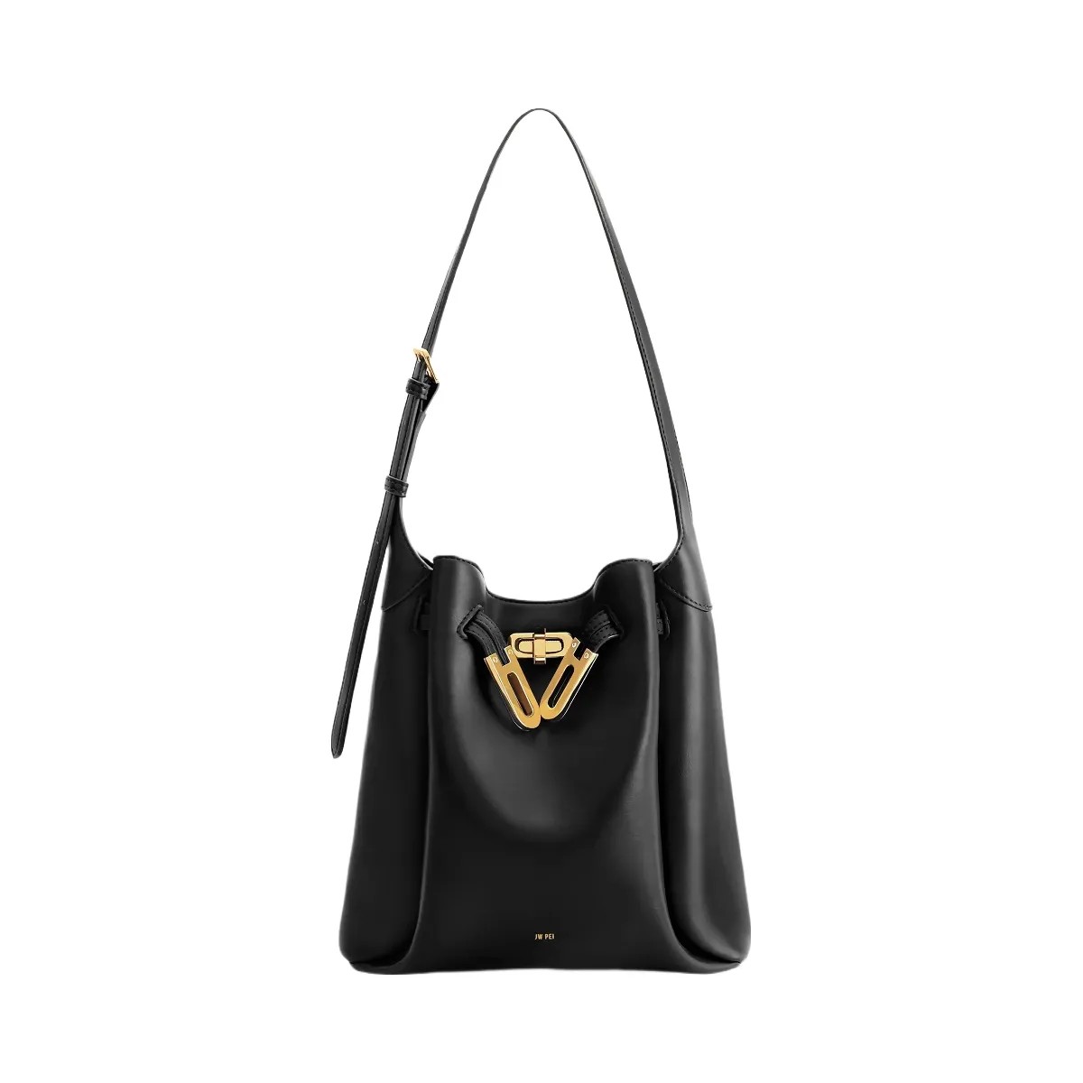 JW PEI Charlene Double Buckle Hobo Bag Black - HypeFly India View 1