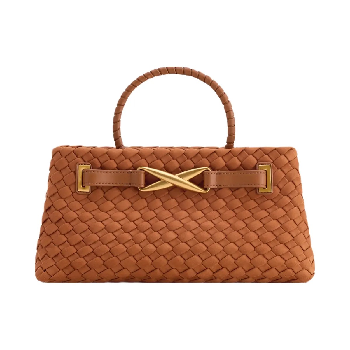 JW PEI Elora Faux Suede Woven Tote Bag Brown - HypeFly India View 1