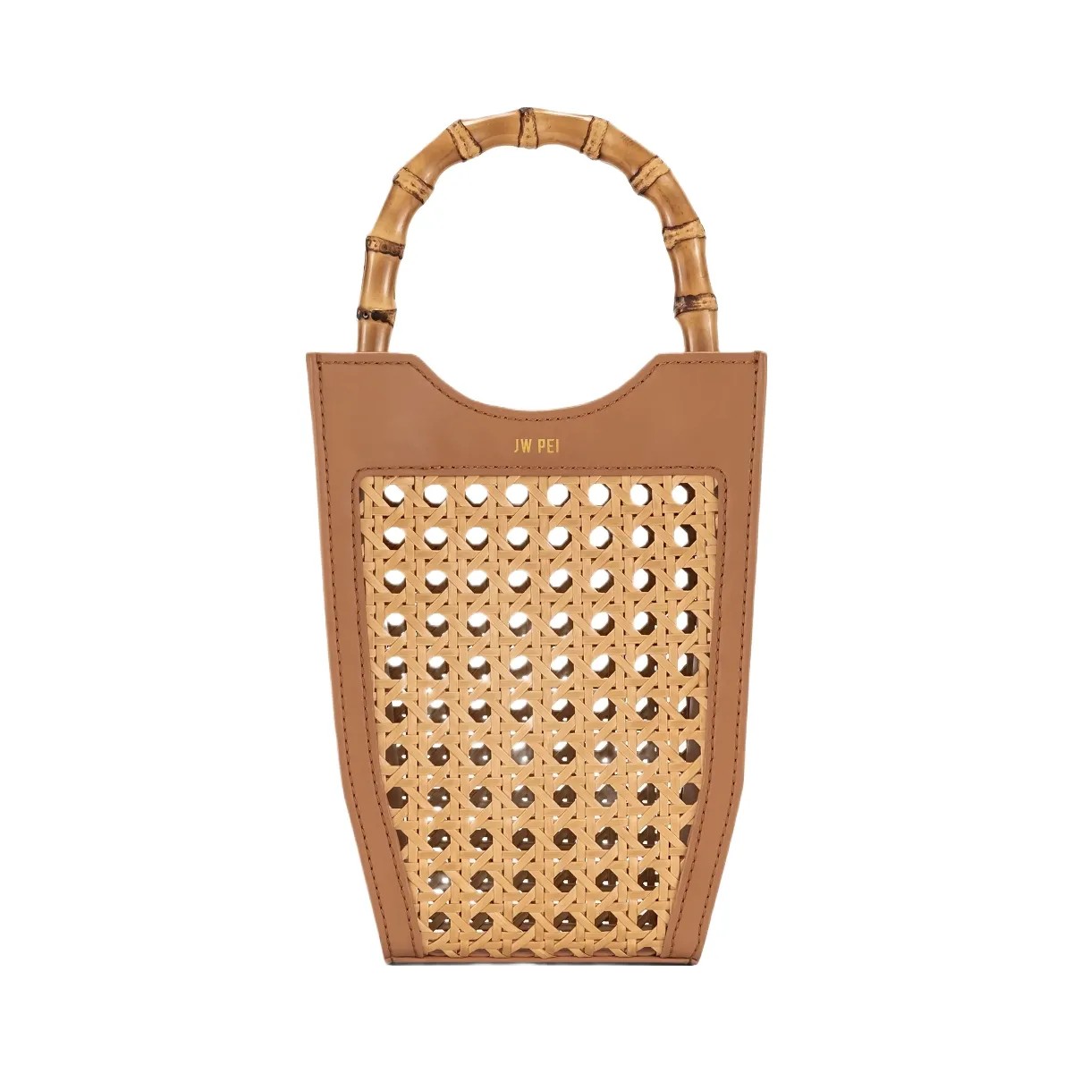 JW PEI FEI Faux Bamboo Woven Phone Bag Brown - HypeFly India View 1