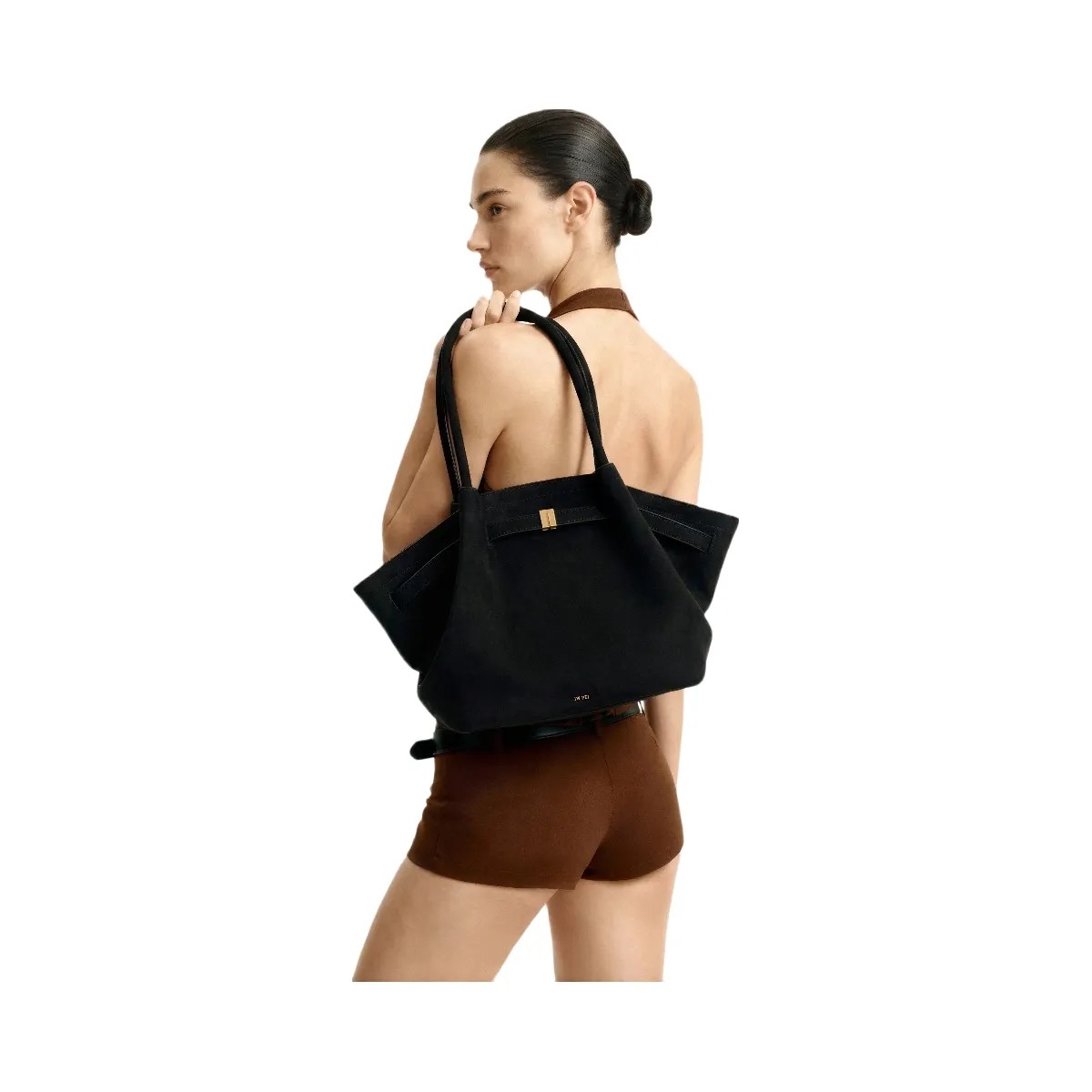 JW PEI Hana Medium Faux Suede Tote Bag Black - HypeFly India View 2
