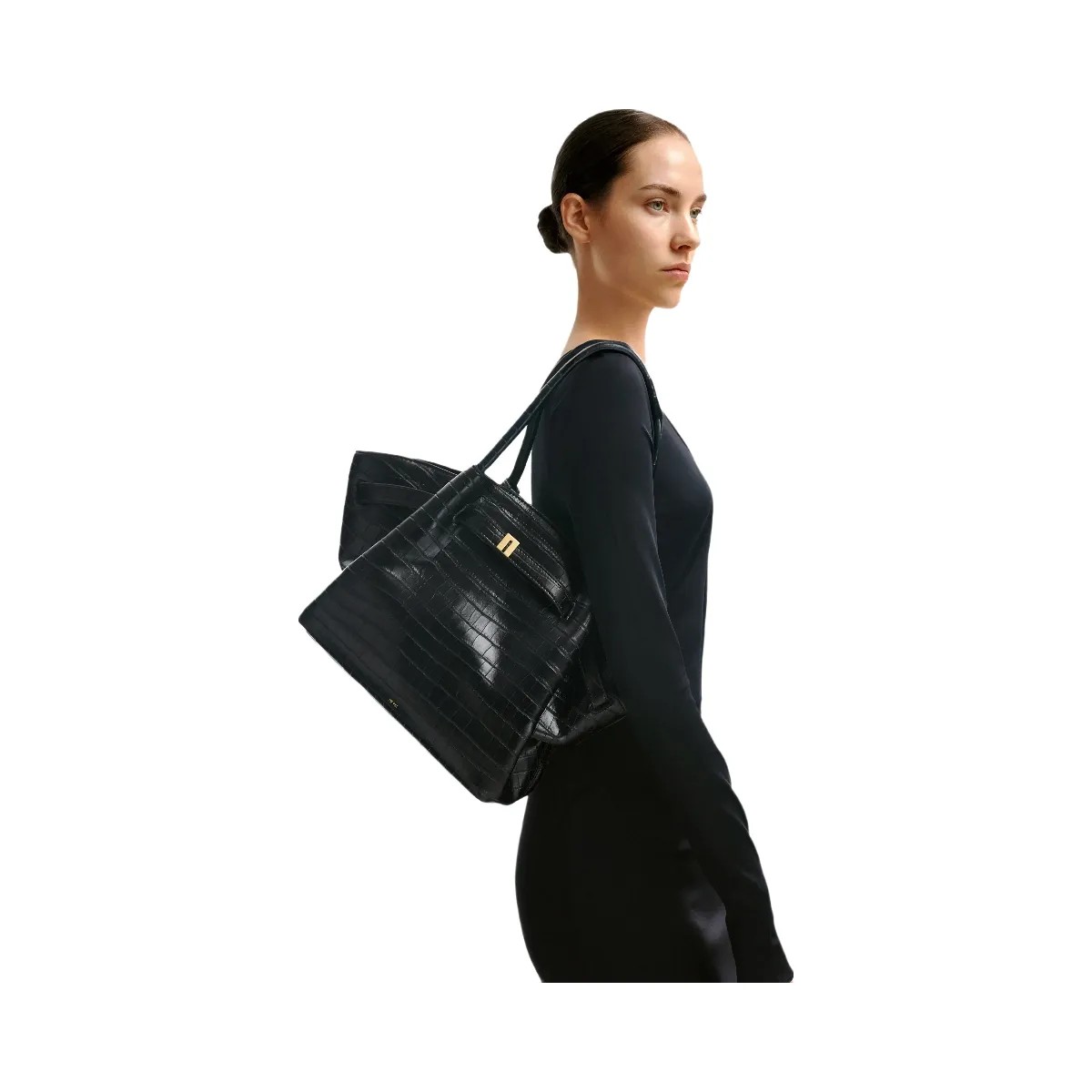 JW PEI Hana Medium Tote Bag Black Croc - HypeFly India View 2