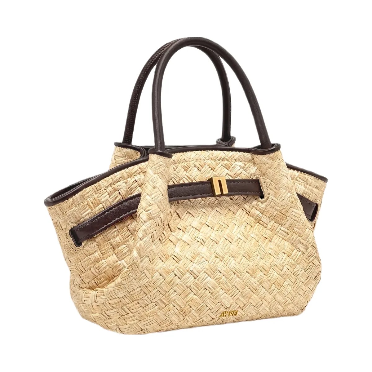 JW PEI Hana Mini Faux Straw Tote Bag Brown - HypeFly India View 3