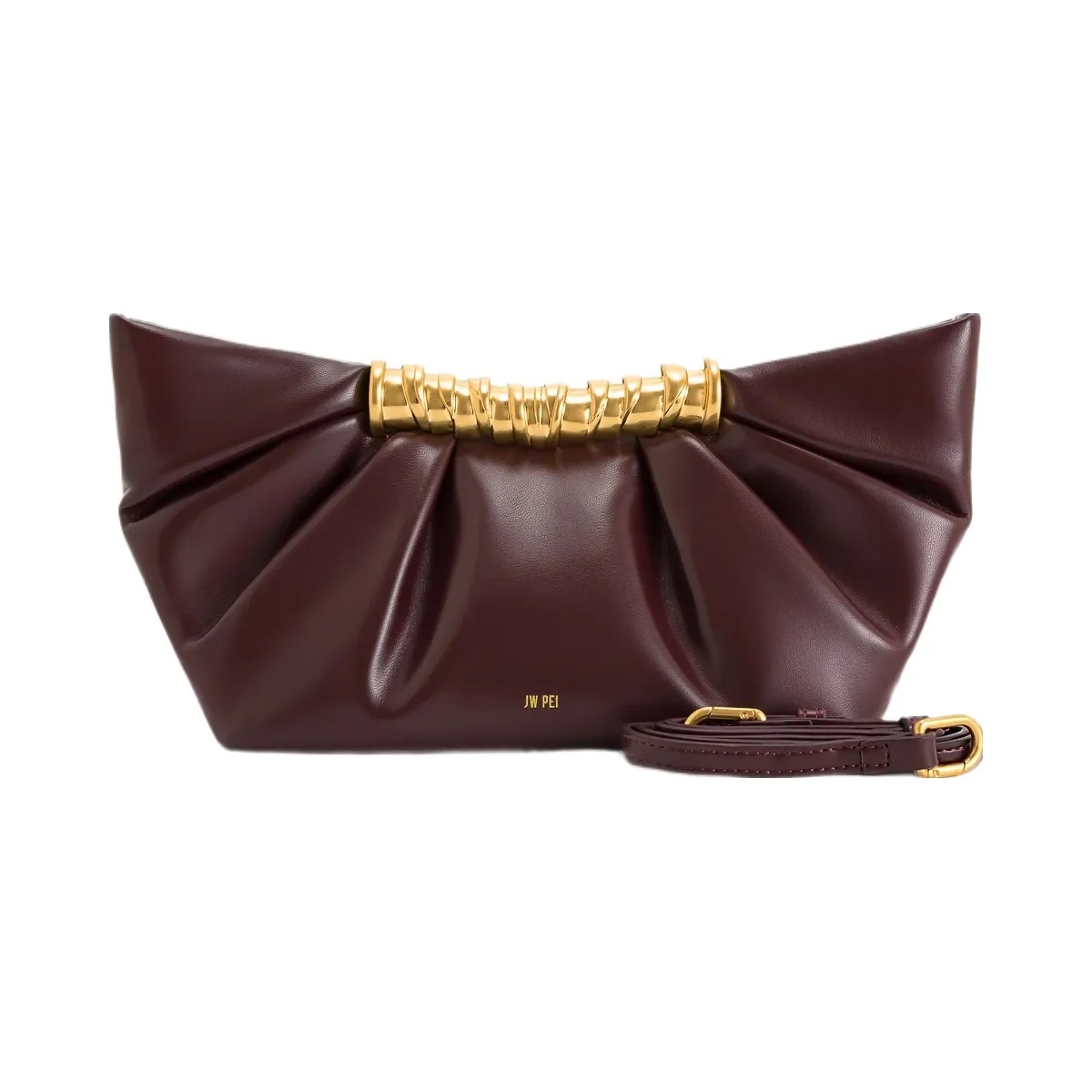 JW PEI Leia Pleated Clutch Deep Burgundy - HypeFly India View 1