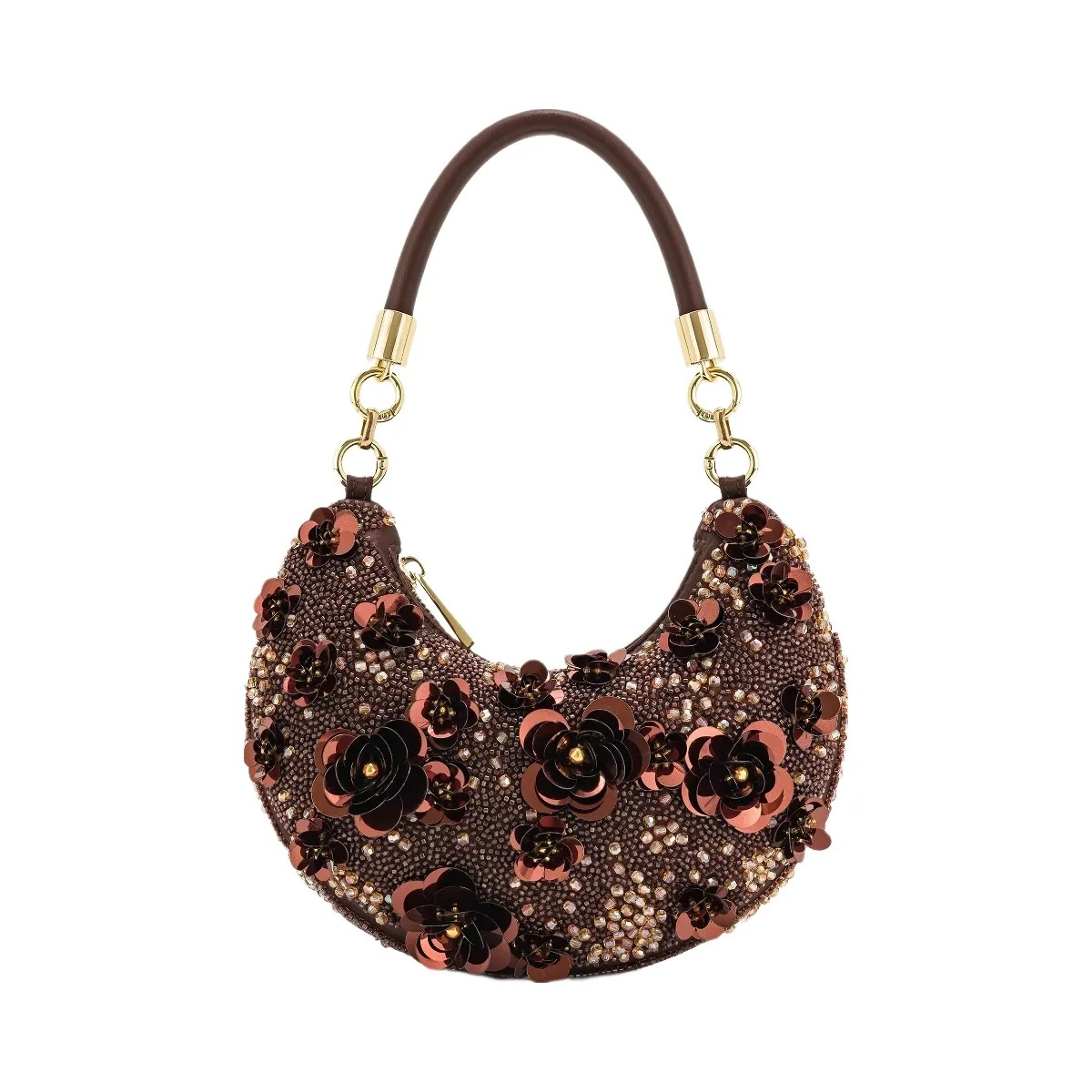 JW PEI Livia Beaded Floral Hobo Bag Brown - HypeFly India View 1