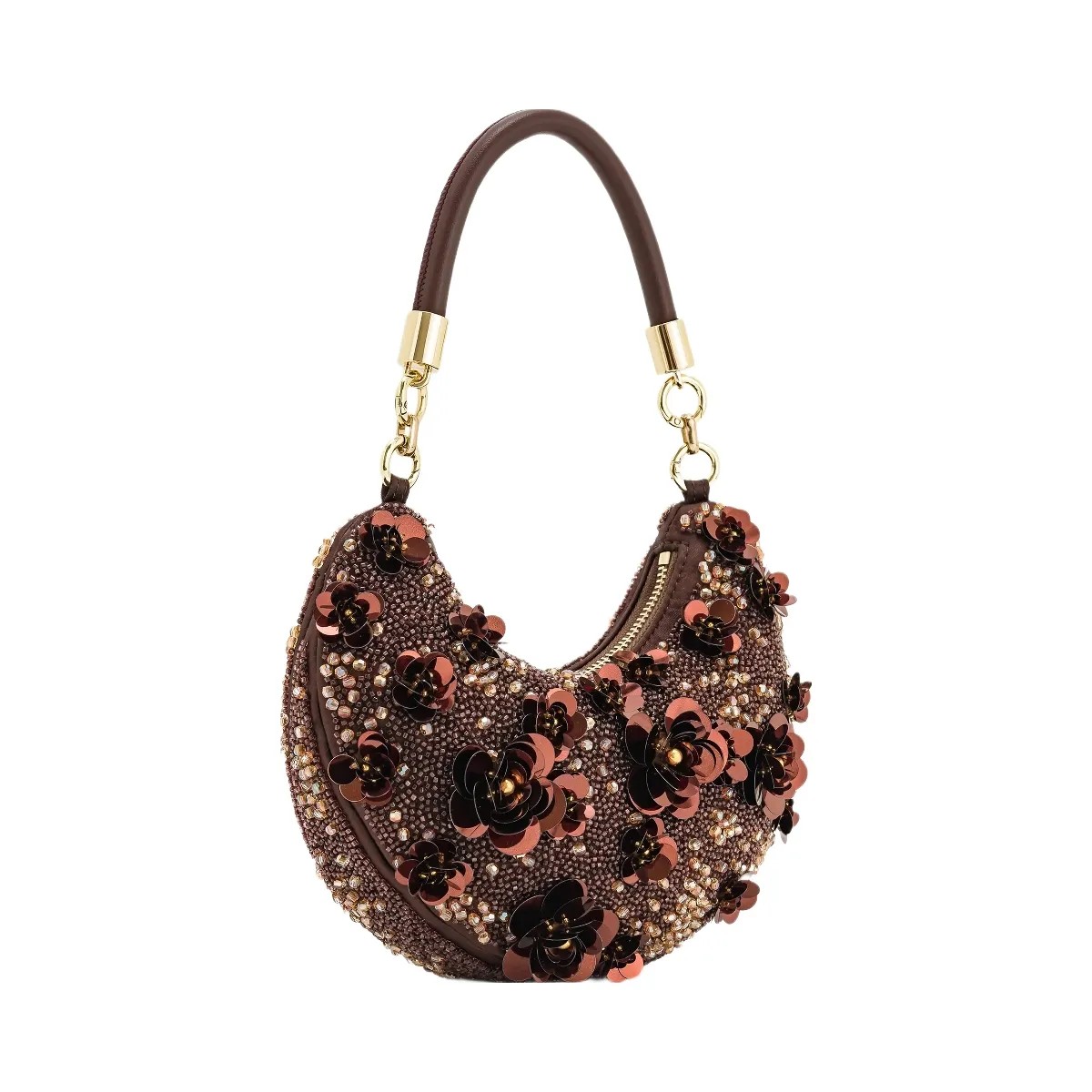 JW PEI Livia Beaded Floral Hobo Bag Brown - HypeFly India View 2