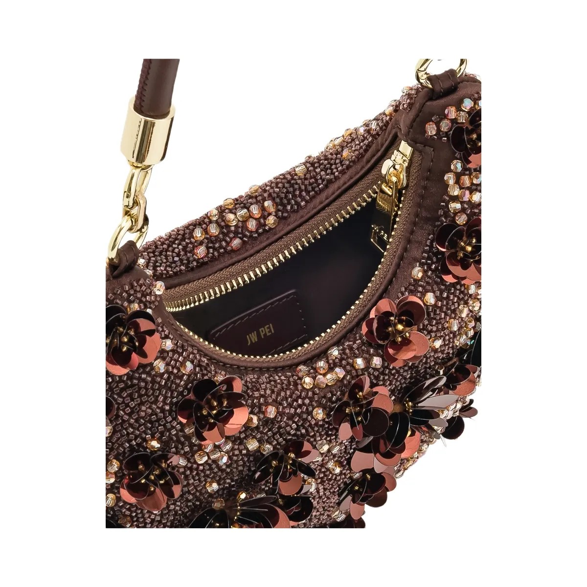 JW PEI Livia Beaded Floral Hobo Bag Brown - HypeFly India View 4