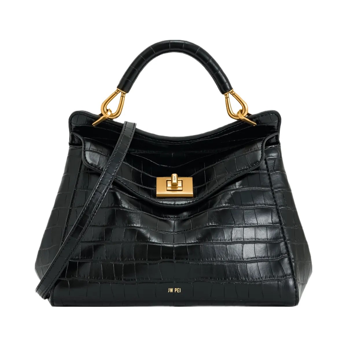JW PEI Lucia Classic Top Handbag Black Croc - HypeFly India View 1