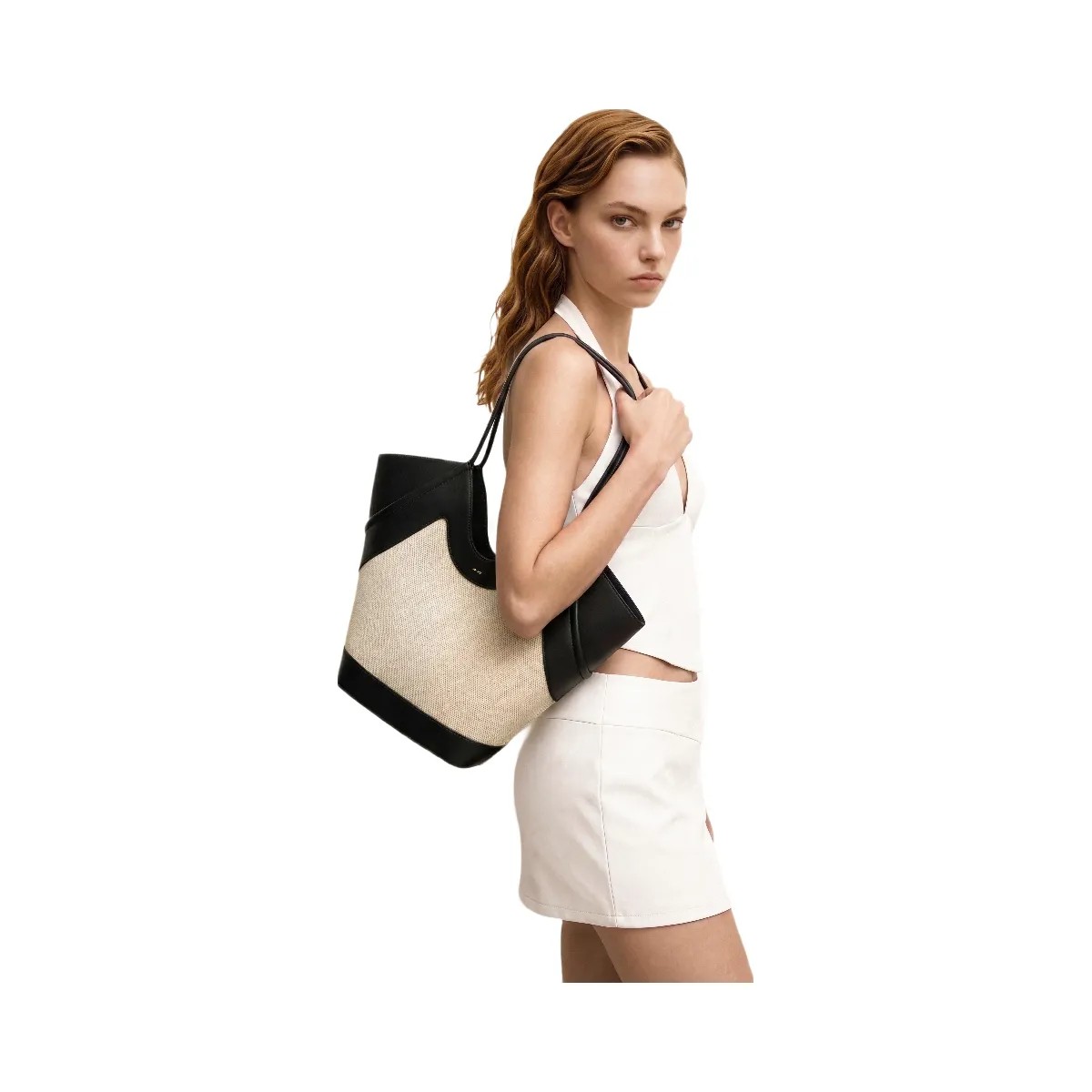 JW PEI Maribel Panel Tote Bag Black Canvas - HypeFly India View 2