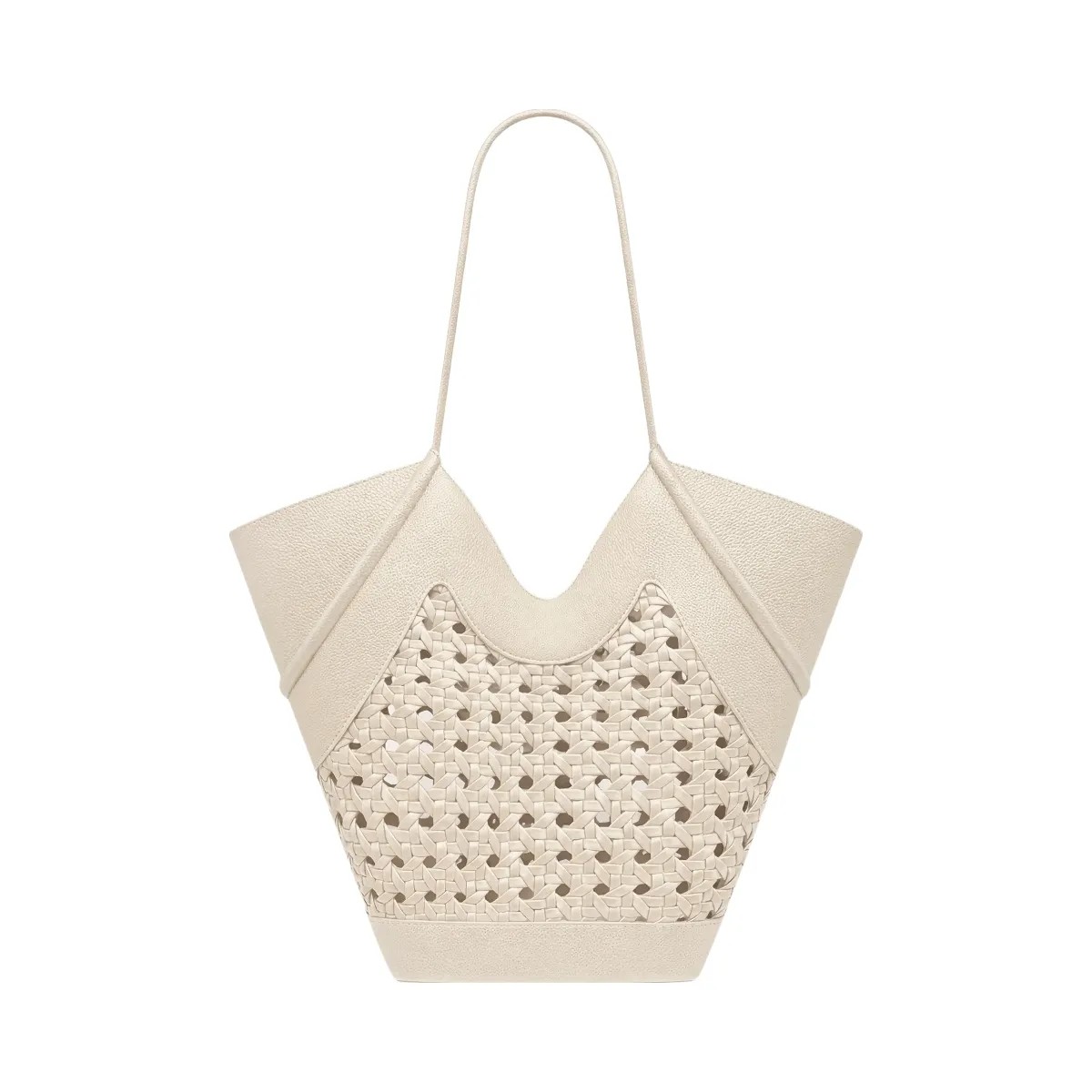 JW PEI Maribel Woven Panel Tote Bag Ivory - HypeFly India View 4