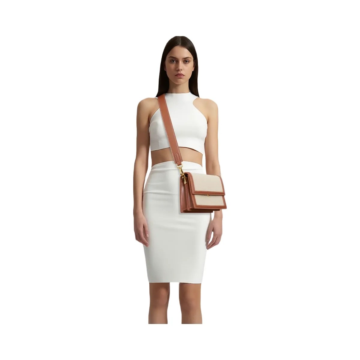 JW PEI Mini Flap Crossbody Beige Canvas - HypeFly India View 2