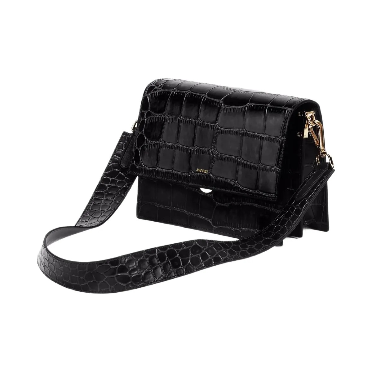 JW PEI Mini Flap Crossbody Black Croc - HypeFly India View 1