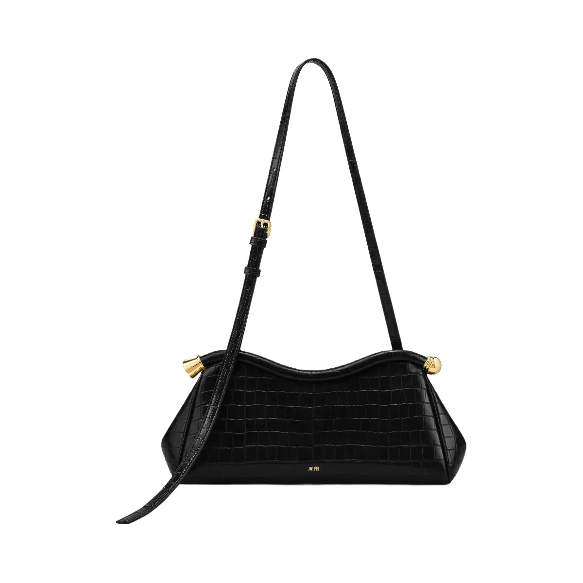 JW PEI Naomi Curved Shoulder Bag Black Croc - HypeFly India View 1