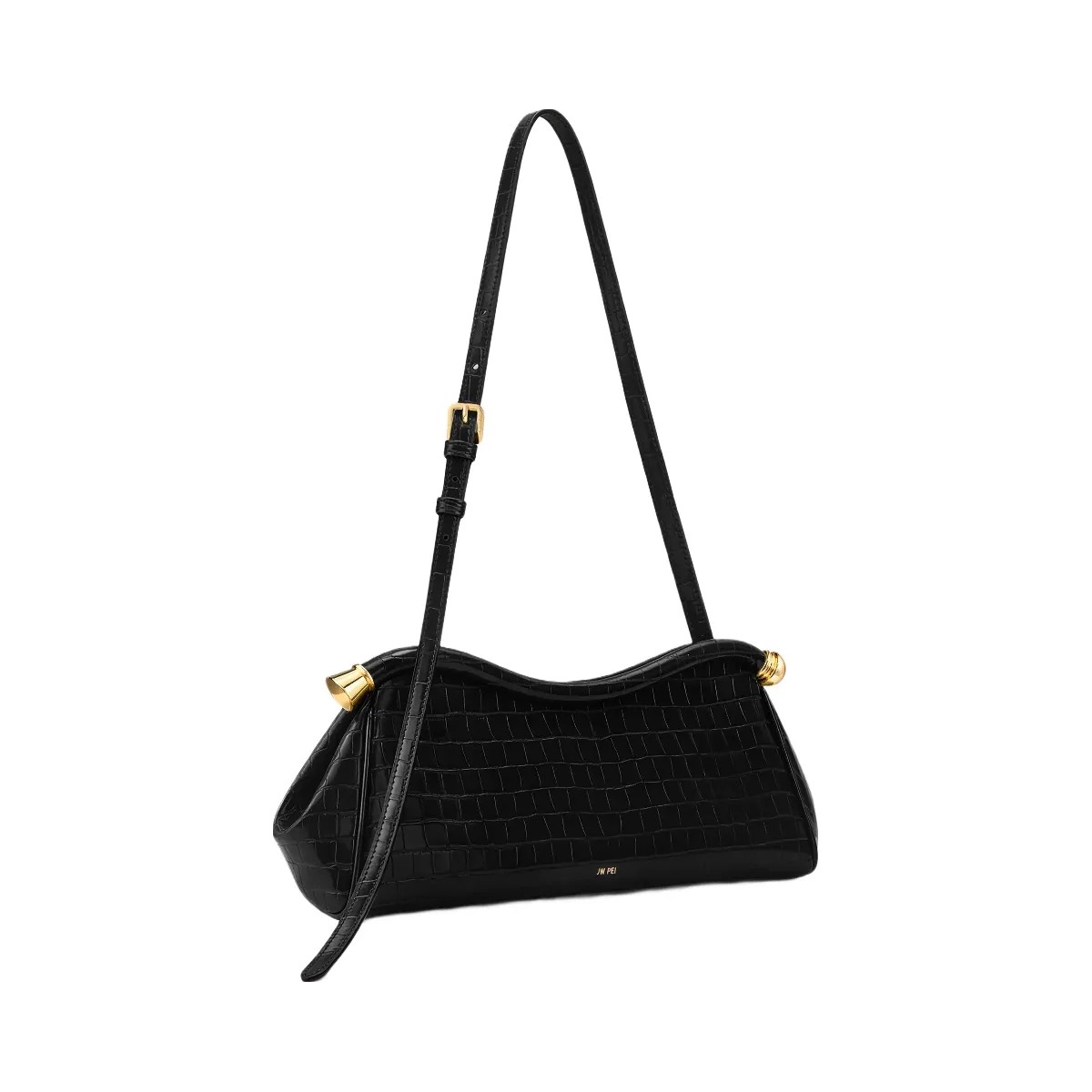 JW PEI Naomi Curved Shoulder Bag Black Croc - HypeFly India View 2