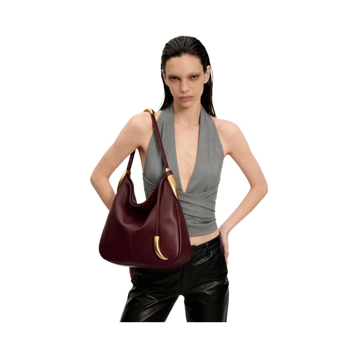 JW PEI Nina Metal Charm Hobo Bag Burgundy - HypeFly India View 2