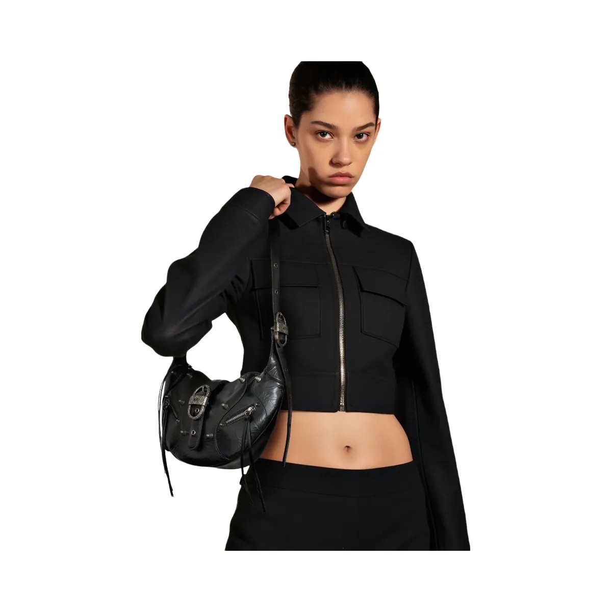 JW PEI Tessa Crushed Shoulder Bag Black - HypeFly India View 2