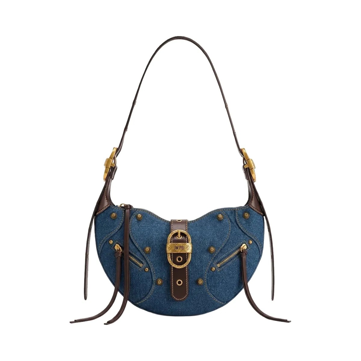 JW PEI Tessa Studded Shoulder Bag Blue Denim - HypeFly India View 1