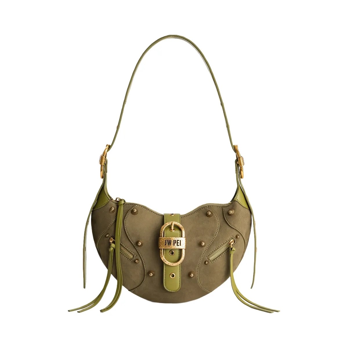 JW PEI Tessa Suede Shoulder Bag Dark Olive - HypeFly India View 1