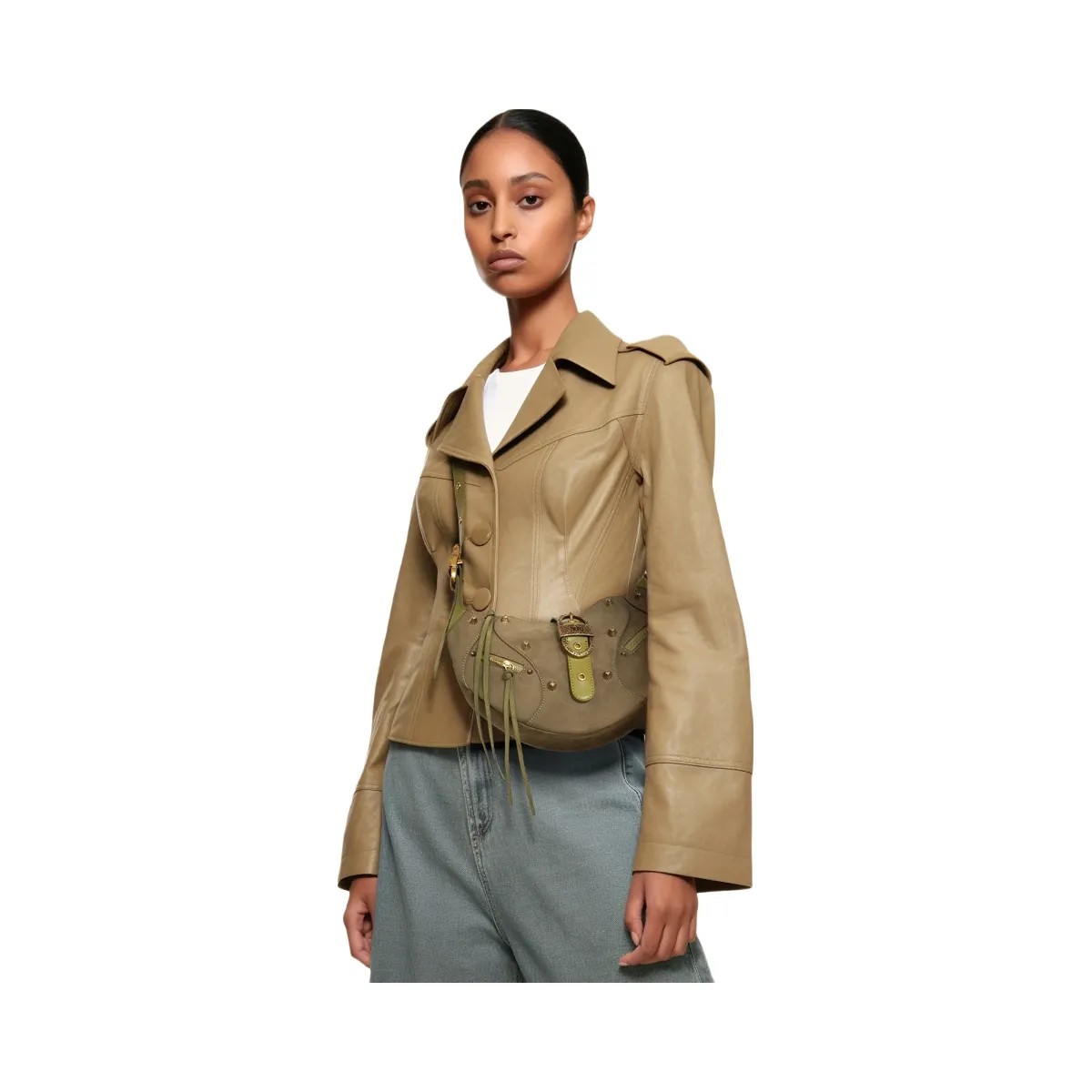 JW PEI Tessa Suede Shoulder Bag Dark Olive - HypeFly India View 2