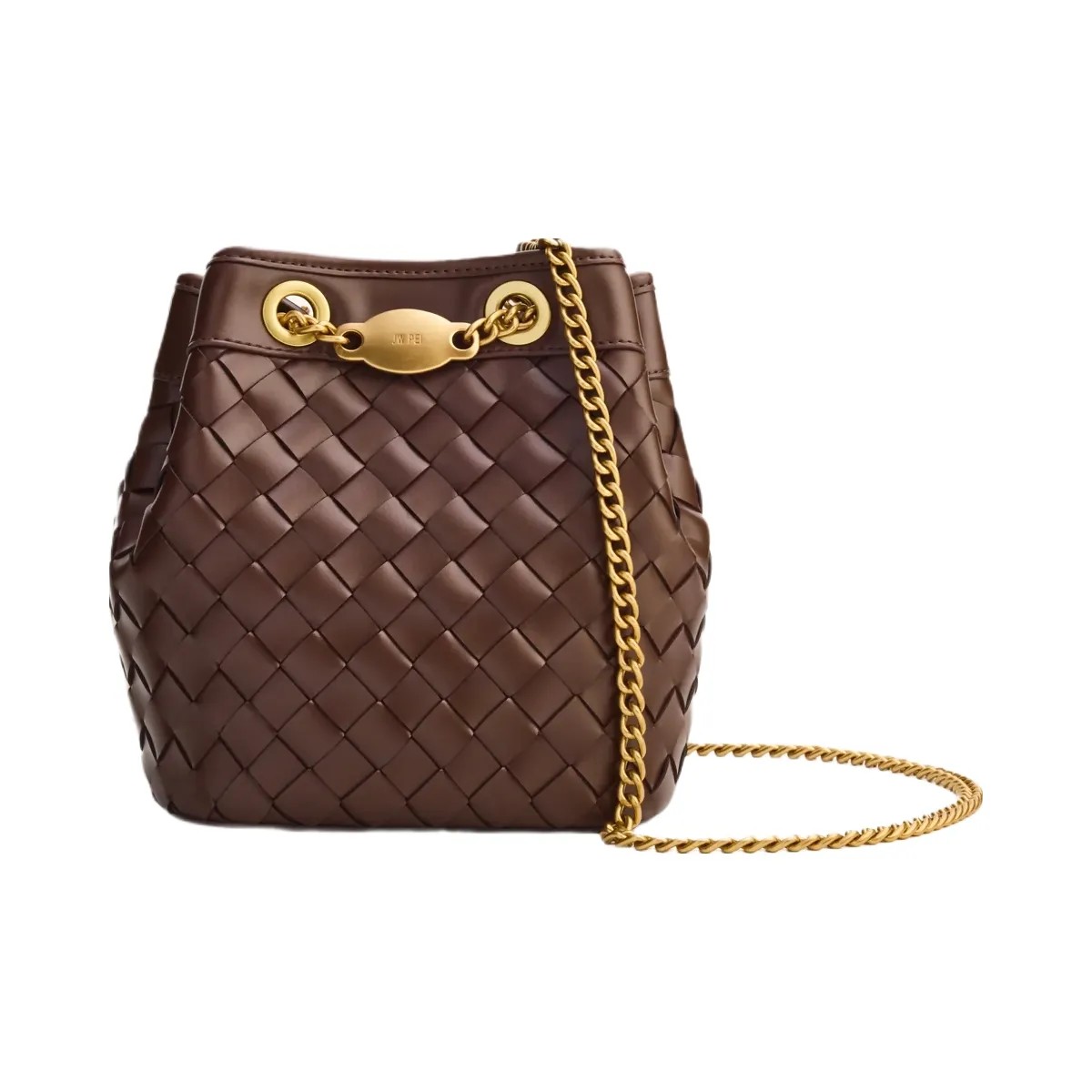 JW PEI Yara Hand Woven Bucket Bag Dark Brown - HypeFly India View 1
