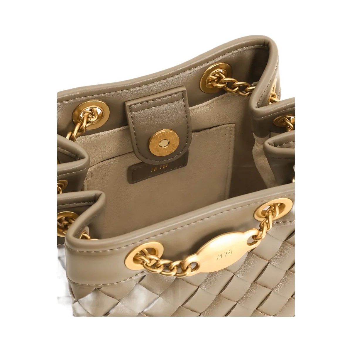 JW PEI Yara Hand Woven Bucket Bag Taupe - HypeFly India View 4