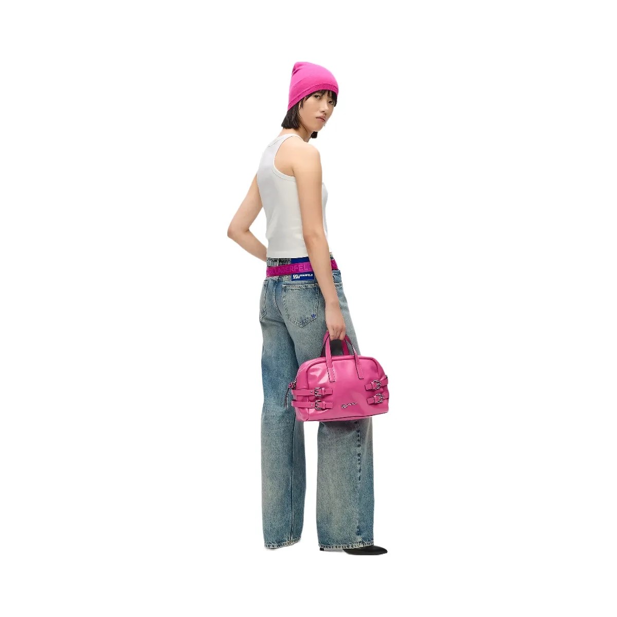 Karl Lagerfeld Buckle Bowling Bag Very Berry - HypeFly India View 2